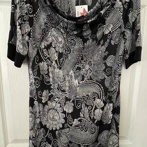 Lori Michaels Black and Gray Floral Midi Dress